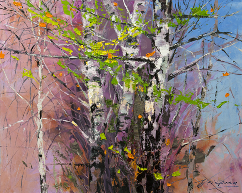 oil painting bold trees in a landscape