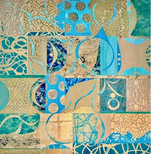 turquoise and gold mixed media abstract painting