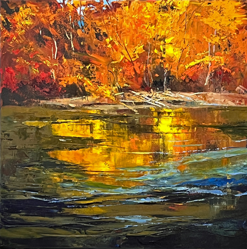 stunning oil landscape with autumn colors