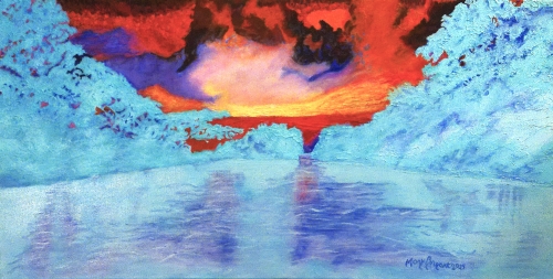 colorful painting of a river in Costa Rica