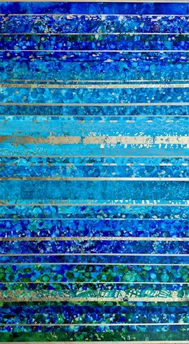 abstract turquoise and gold striped painting