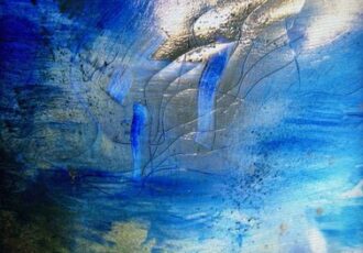 striking blue and grey abstract composite photograph