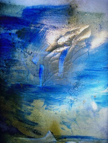 striking blue and grey abstract composite photograph