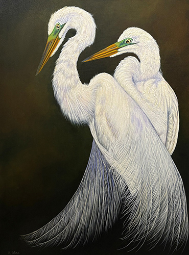 painting of a pair of herons by Kendra Stone
