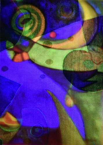 abstract painting digital and oil fusion on silk