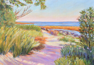 colorful painting of a beach path
