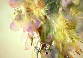 watercolor painting of dahlias