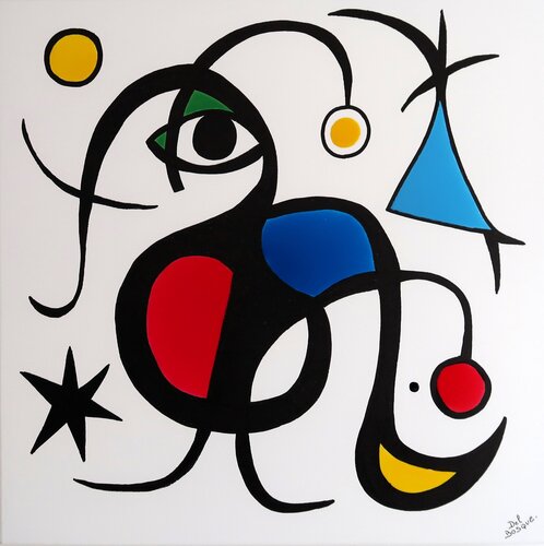 abstract creature painting in primary colors