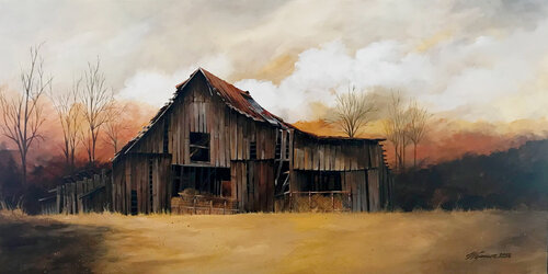 painting of an old barn