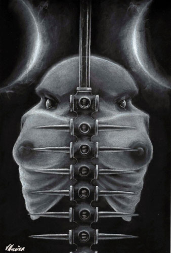 darkly surreal drawing of a face with horror elements