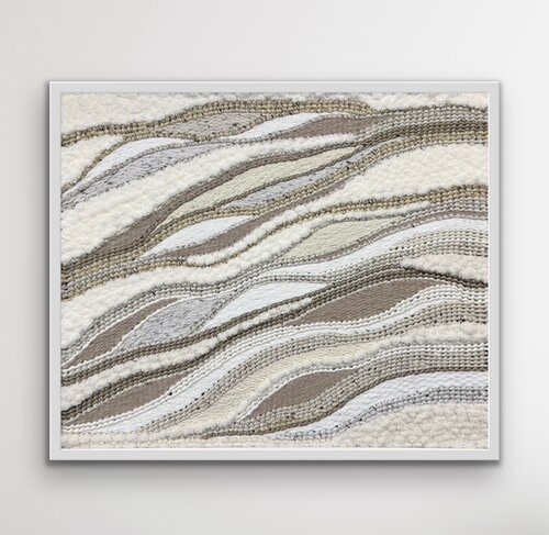 handwoven abstract woven fiber art in neutral colors