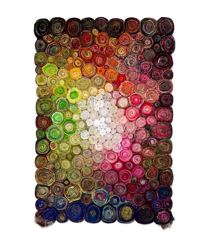 colorful sculptural mosaic from upcycled waste materials