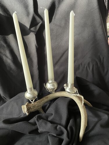 handmade candle holder, deer antler and silver