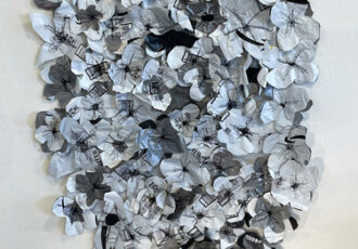 floral sculpture of recycled plastic