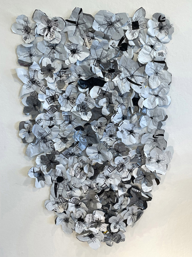 floral sculpture of recycled plastic