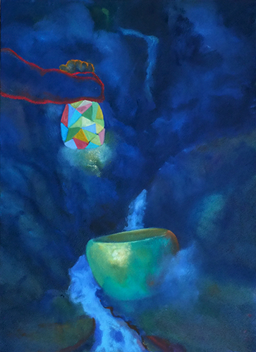 colorful painting of a begging bowl