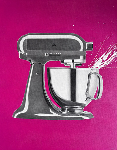 whimsical drawing of a kitchen mixer out of control
