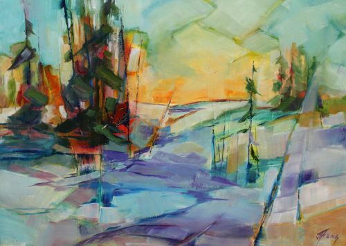 contemporary oil painting of a Colorado sunrise