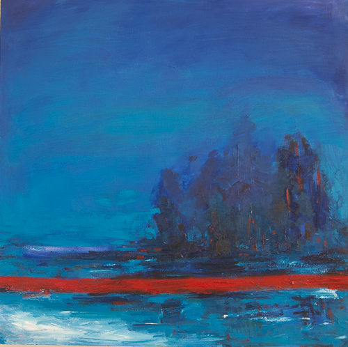 landscape painting in calm blues