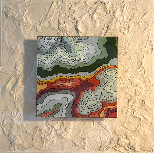 layered work of art with a geology theme