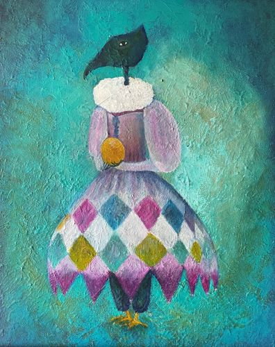 whimsical fantasy figurative painting by Indi Carlton