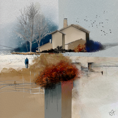 digital art contemporary landscape with house