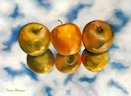 oil painting yellow apples on sky background