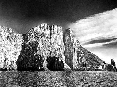 graphite drawing of Tasman Island