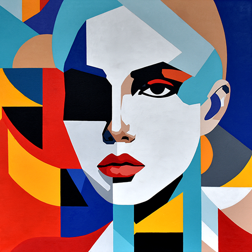 painting of a woman with geometric elements