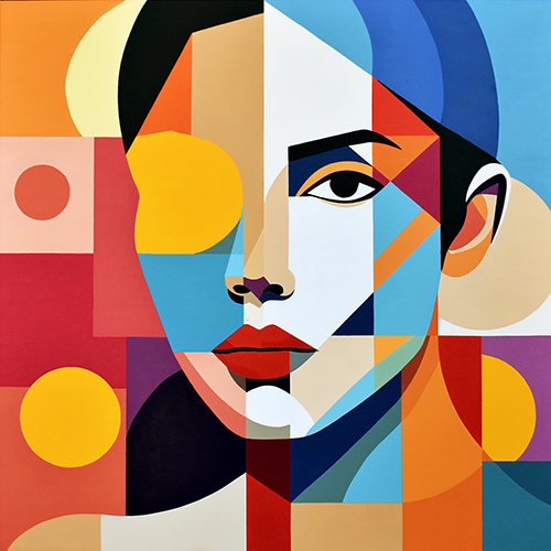 colorful geometric painting of a woman