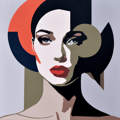 striking portrait of a woman in a geometric painting style