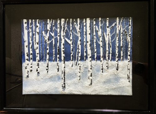 glass painting of a birch forest by Barb Mueller