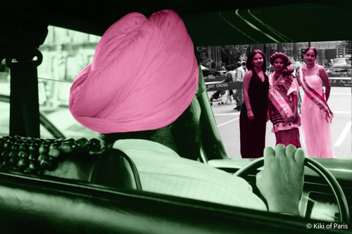 colorized photo of a cab driver in NYC