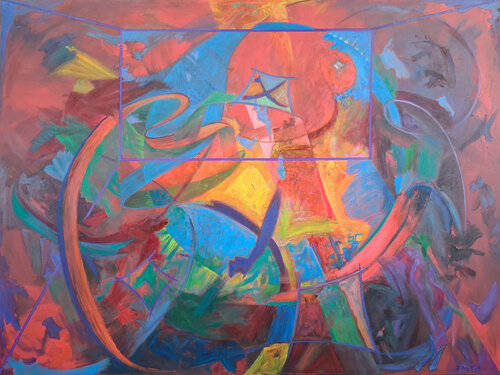 Colorful swirling abstract oil painting