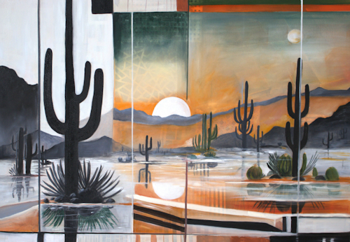 mixed media painting of a desert scene 