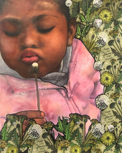 mixed media portrait of a child