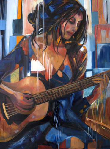 painting of a woman playing guitar