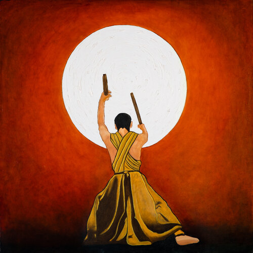 painting of a Japanese drumming ritual