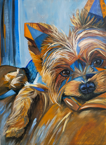 colorful painting of a Yorkie