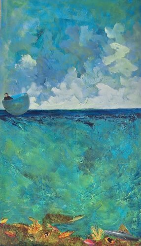 whimsical painting with collage