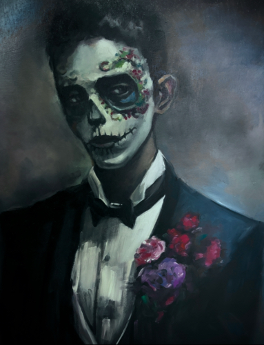portrait of man in Day of the Dead makeup