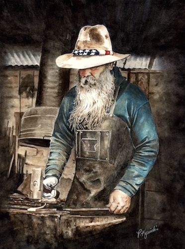 watercolor painting of a blacksmith