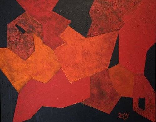 bold abstract painting reds and oranges