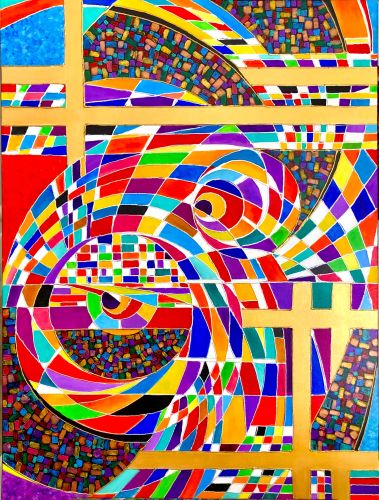 geometrically-based mixed media abstract