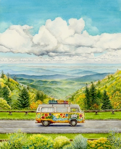 watercolor of a Volkswagen bus