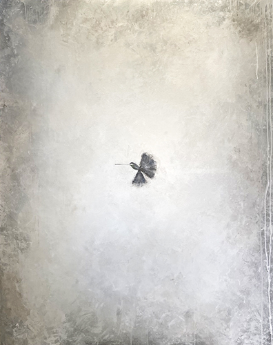 minimalist painting of a hummingbird