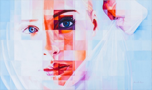 pixel style oil painting of a woman