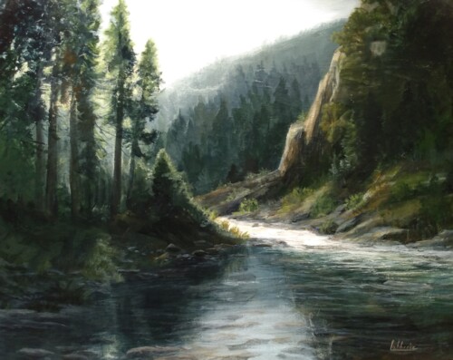 mountain river landscape painting
