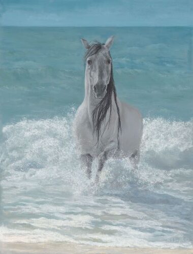 pastel painting of a horse on a beach