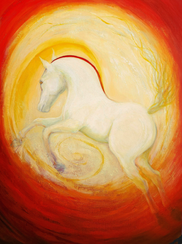 ethereal painting of a horse in the sun